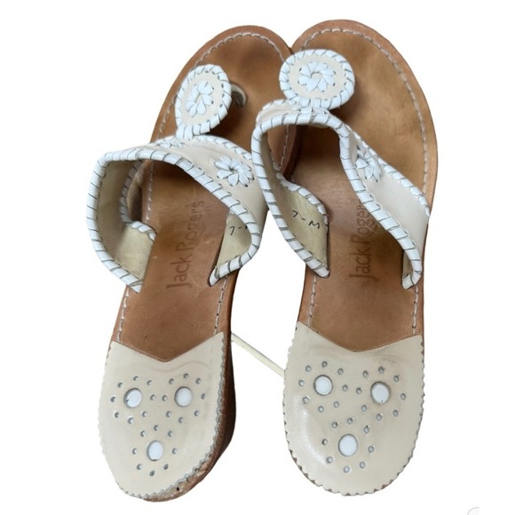 Jack Rogers Navajo Sandals Beige White 7 M Thong Palm Beach Hampton - Picture 5 of 6